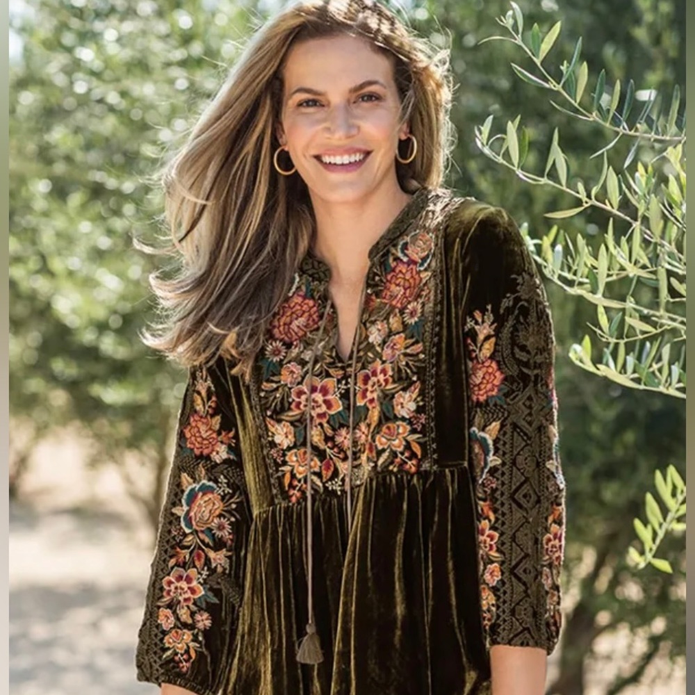 Johnny Was Zarat V Neck Mandarin Tunic XS